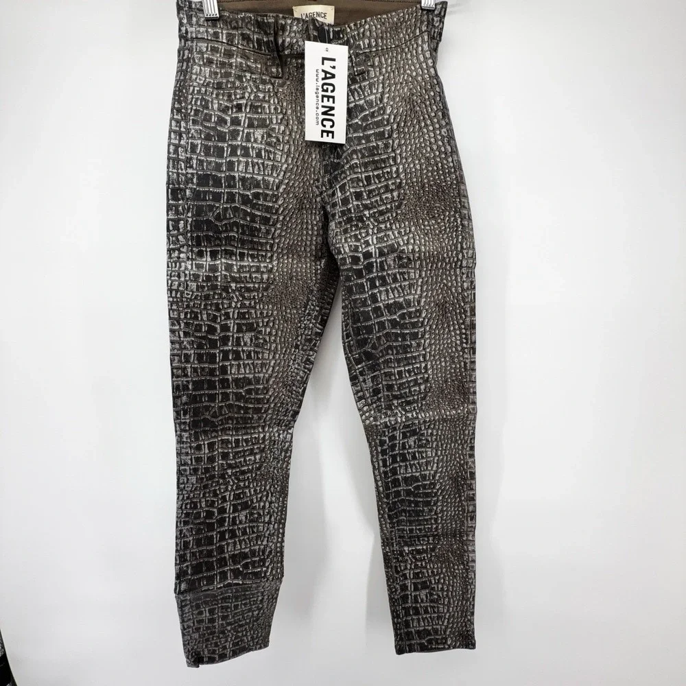 L'AGENCE Margot High Rise Skinny Jeans in Chestnut Black Croc Foil Size 25‎ NWT